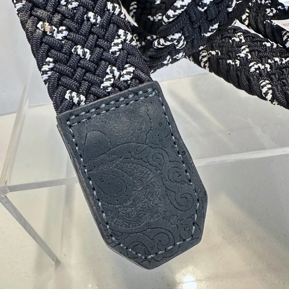 Robert Graham Mens Jacob Belt Navy White Braided‎ Elastic Leather Size 38 Casual